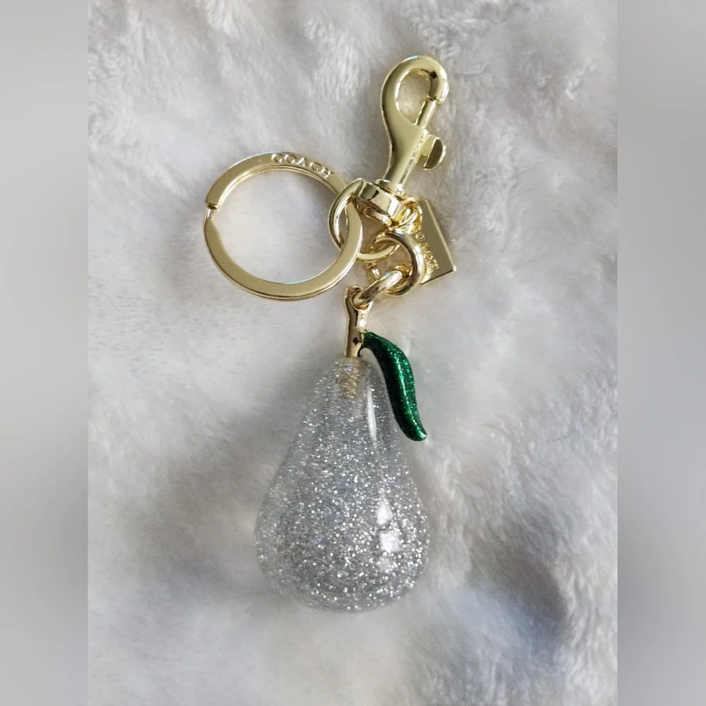 Sparkling Silver Clear Pear Keychain Bag Charm